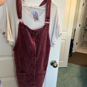 Corduroy maroon dress with cream top! Brand new. Both smalls.